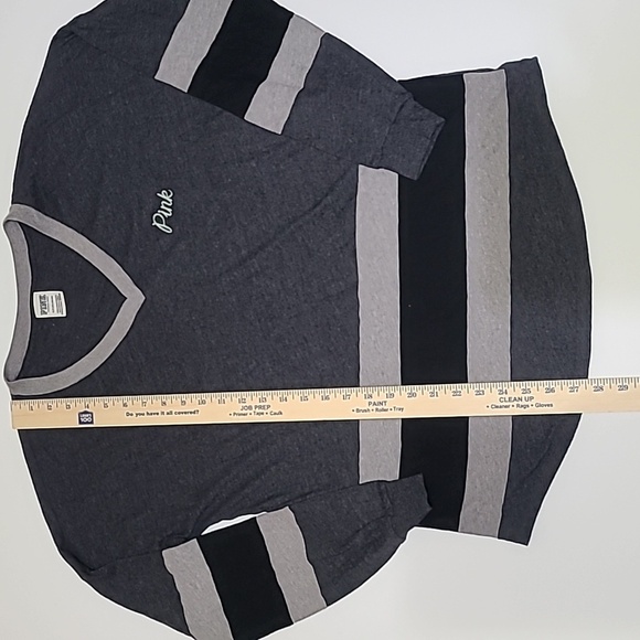 PINK VICTORIA'S SECRET Gray Drop Shoulder V-Neck Long Sleeve Tee Shirt - Small - Picture 9 of 12